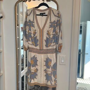 White House Black Market Blue and Gold Floral Midi Dress